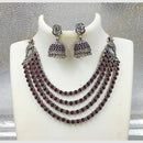 Joyful Jewels Art Oxidised Plated Pota Stone And Pearl Necklace Set