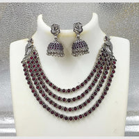 Joyful Jewels Art Oxidised Plated Pota Stone And Pearl Necklace Set