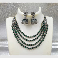 Joyful Jewels Art Oxidised Plated Pota Stone And Pearl Necklace Set