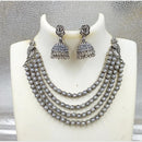 Joyful Jewels Art Oxidised Plated Pota Stone And Pearl Necklace Set