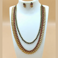 Joyful Jewel Art Matte Gold Plated Pota Stone Double Necklace Set