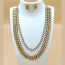 Joyful Jewel Art Matte Gold Plated Pota Stone Double Necklace Set
