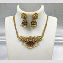 Joyful Jewel Art Matte Gold Plated Pota Stone And Pearl Temple Necklace Set