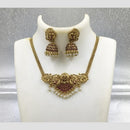 Joyful Jewel Art Matte Gold Plated Pota Stone And Pearl Temple Necklace Set