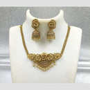 Joyful Jewel Art Matte Gold Plated Pota Stone And Pearl Temple Necklace Set