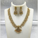 Joyful Jewel Art Matte Gold Plated Pota Stone And Pearl Temple Necklace Set