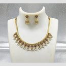 Joyful Jewel Art Matte Gold Plated Pota Stone And Pearl Necklace Set