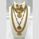 Joyful Jewel Art Matte Gold Plated Pota Stone And Pearls Temple Combo Necklace Set
