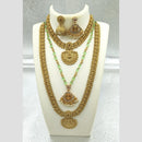 Joyful Jewel Art Matte Gold Plated Pota Stone And Pearls Temple Combo Necklace Set
