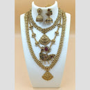 Joyful Jewel Art Matte Gold Plated Pota Stone And Pearls Temple Combo Necklace Set