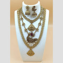 Joyful Jewel Art Matte Gold Plated Pota Stone And Pearls Temple Combo Necklace Set