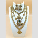 Joyful Jewel Art Matte Gold Plated Pota Stone And Pearls Temple Combo Necklace Set
