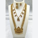 Joyful Jewel Art Matte Gold Plated Pota Stone And Pearl Temple Double Necklace Set