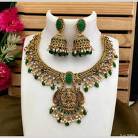 Joyful Jewel Art Matte Gold Plated Pota Stone Temple Necklace Set