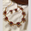 Joyful Jewel Art Matte Gold Plated Pota Stone And Pearl Necklace Set