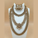 Joyful Jewel Art Matte Gold Plated Pearls Temple Long And Short Necklace Set