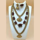 Joyful Jewel Art Matte Gold Plated Temple Long And Short Necklace Set