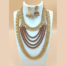 Joyful Jewel Art Matte Gold Plated Pota Long And Short Necklace Set