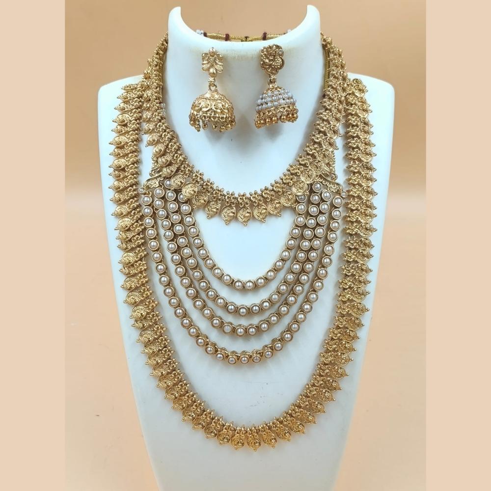 Joyful Jewel Art Matte Gold Plated Pota Long And Short Necklace Set