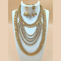 Joyful Jewel Art Matte Gold Plated Temple Long And Short Necklace Set