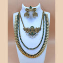 Joyful Jewel Art Matte Gold Plated Temple Long And Short Necklace Set