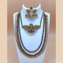 Joyful Jewel Art Matte Gold Plated Temple Long And Short Necklace Set
