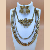 Joyful Jewel Art Matte Gold Plated Temple Long And Short Necklace Set