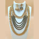 Joyful Jewel Art Matte Gold Plated Pota Stone Temple Double Necklace Set