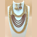 Joyful Jewel Art Matte Gold Plated Pota Stone Temple Double Necklace Set
