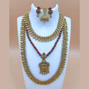 Joyful Jewel Art Matte Gold Plated Pota Stone Temple Double Necklace Set
