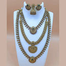 Joyful Jewel Art Matte Gold Plated Pota Stone Temple Double Necklace Set