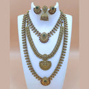 Joyful Jewel Art Matte Gold Plated Pota Stone Temple Double Necklace Set