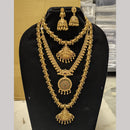 Joyful Jewel Art Matte Gold Plated Pota Stone Temple Long And Short Necklace Set