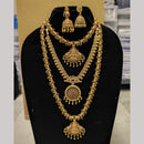 Joyful Jewel Art Matte Gold Plated Pota Stone Temple Long And Short Necklace Set