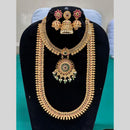 Joyful Jewel Art Matte Gold Pota Stones Temple Design Double Necklace Set
