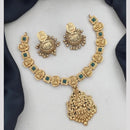 Joyful Jewel Art Matte Gold Plated Pota Stone Temple Necklace Set