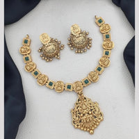 Joyful Jewel Art Matte Gold Plated Pota Stone Temple Necklace Set
