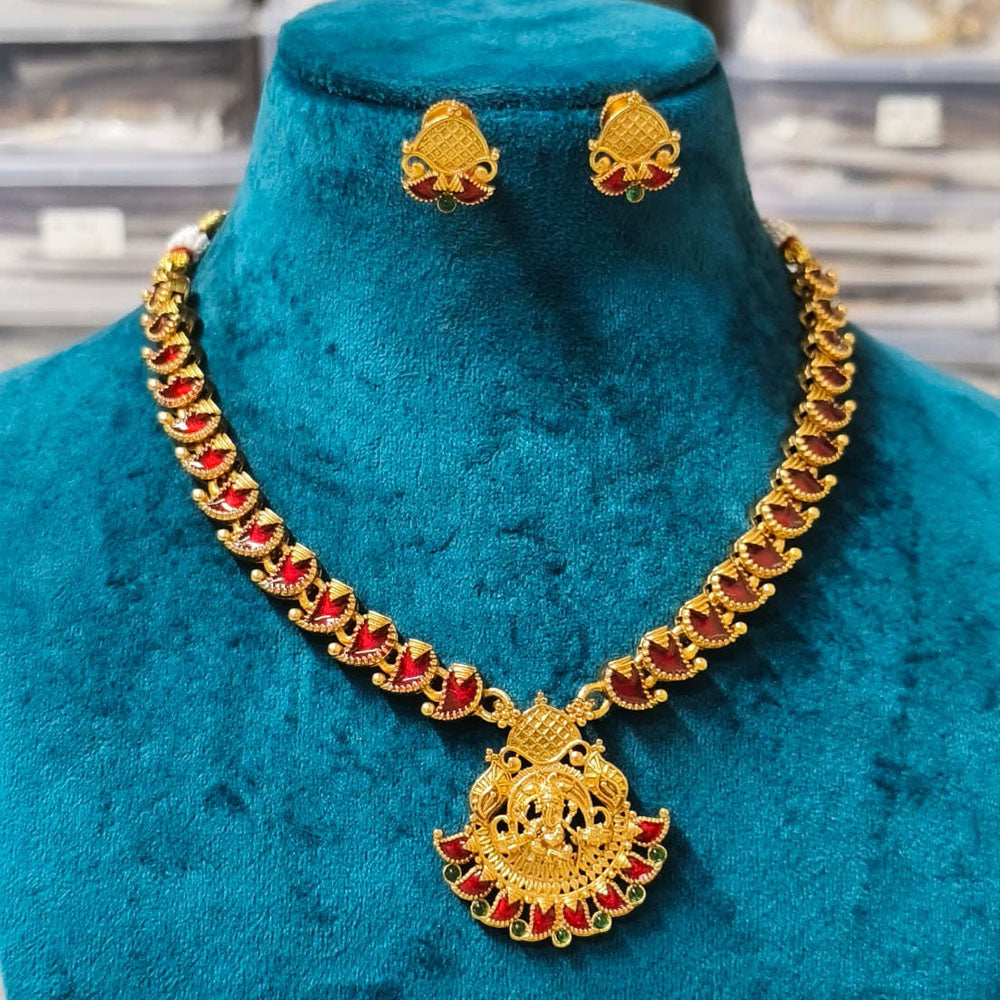 Joyful Jewel Art Traditional Matte Pota Stone And Meenakari Temple Necklace Set
