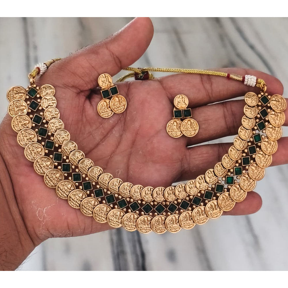 Joyful Jewel Art Traditional Matte Pota Stone Temple Necklace Set