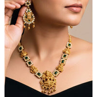 Joyful Jewel Art Matte Royal Pota Stone And Pearl Temple Necklace Set
