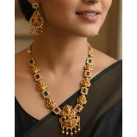 Joyful Jewel Art Matte Royal Pota Stone And Pearl Temple Necklace Set