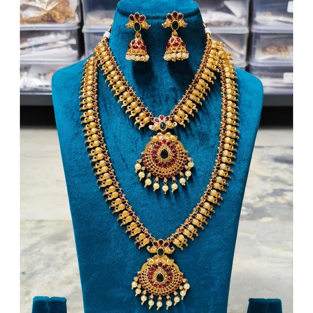 Joyful Jewel Art Traditional Matte Finish Pota Stone And Pearl Double Necklace Set