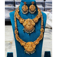Joyful Jewel Art Matte Royal Look Pota Stone And Temple Double Necklace Set  