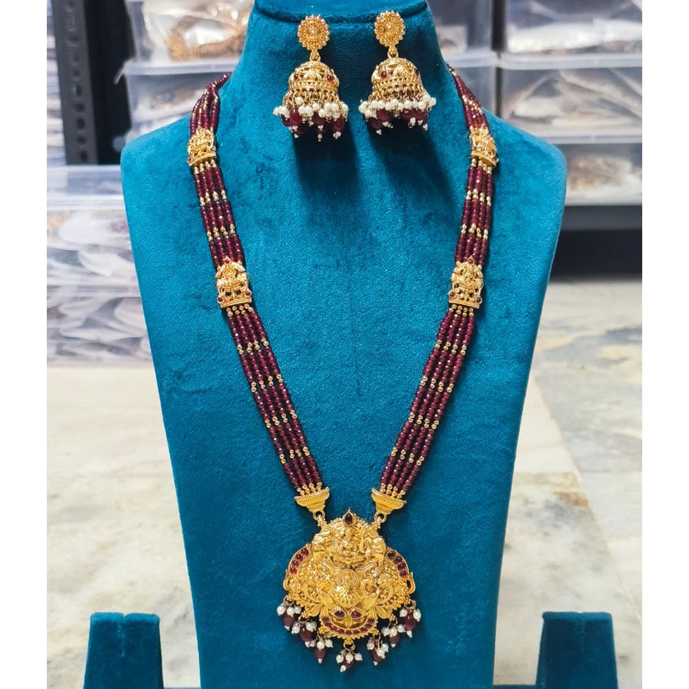 Joyful Jewel Art Heritage Style Matte Pota Stone Temple Long Necklace Set