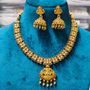 Joyful Jewel Art Traditional Matte Pota Stone And Pearl Temple Necklace Set