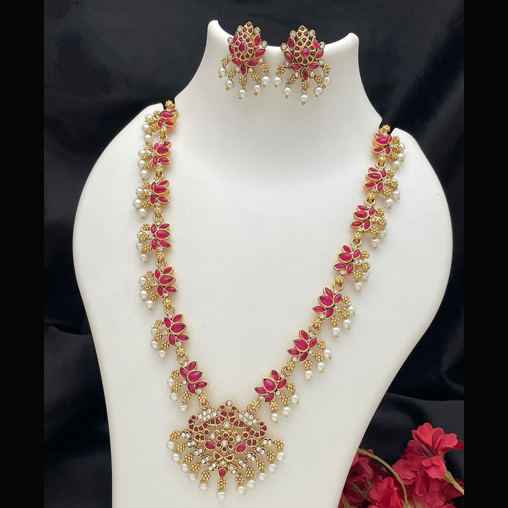 Joyful Jewel Art Traditional Matte Pota Stone And Pearl Necklace Set
