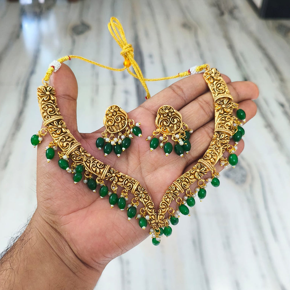 Joyful Jewel Art Timeless Beauty Matte Gold Pearl Necklace set