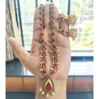 Joyful Jewel Art Timeless Beauty Matte Gold Pota Stone And Pearl Necklace set