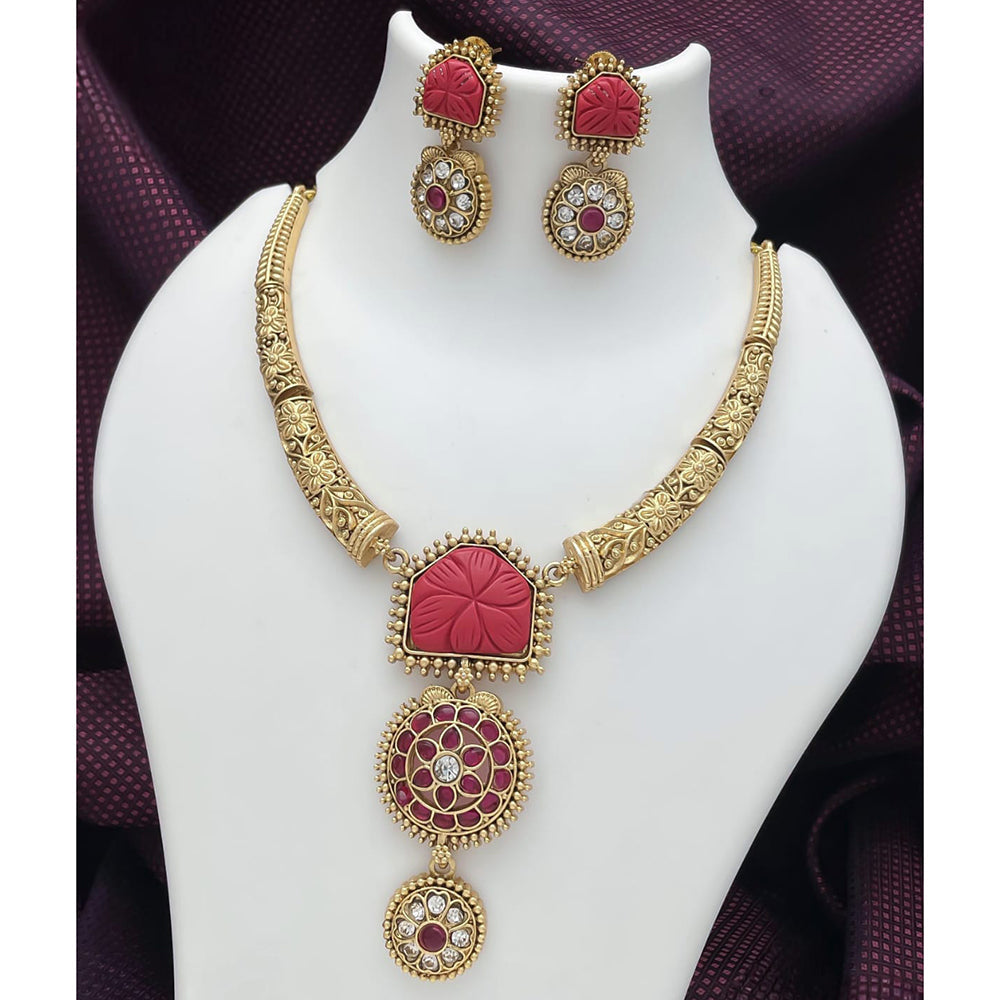 Joyful Jewel Art Timeless Beauty Matte Gold Pota Stone Necklace set