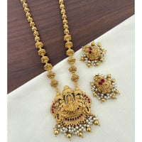 Joyful Jewel Art Timeless Matte Gold Pota Stone And Pearl Temple Long Necklace set